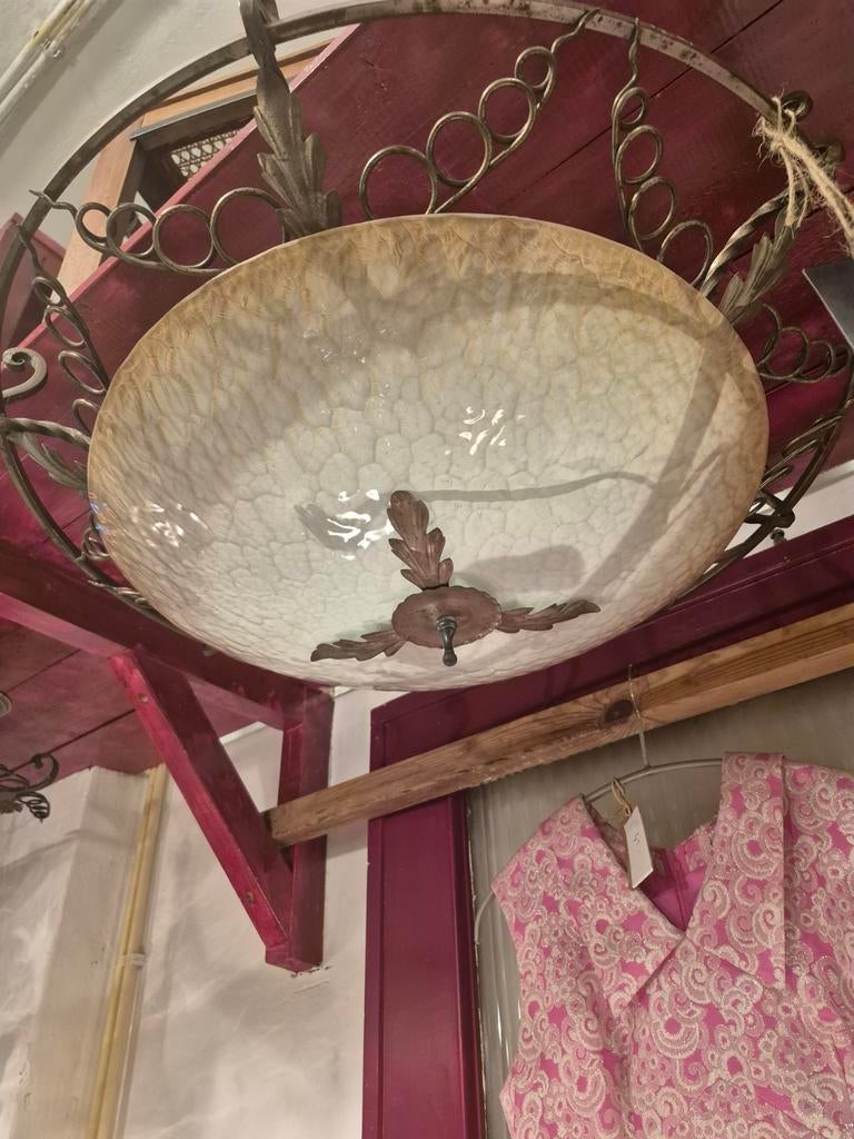 Vintage Plafonnière - Diameter 65cm, Gebruikt, Vintage, Ophalen of Verzenden, Glas
