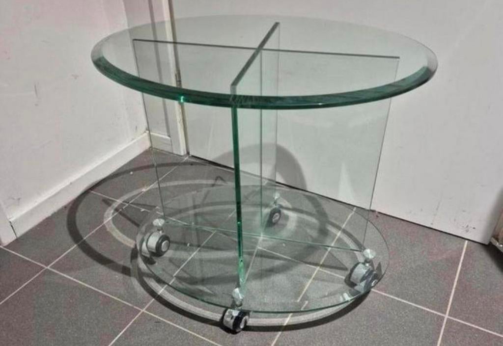 Ovale glazen bijzettafel, Ophalen, Gebruikt, Onbekend, Onbekend