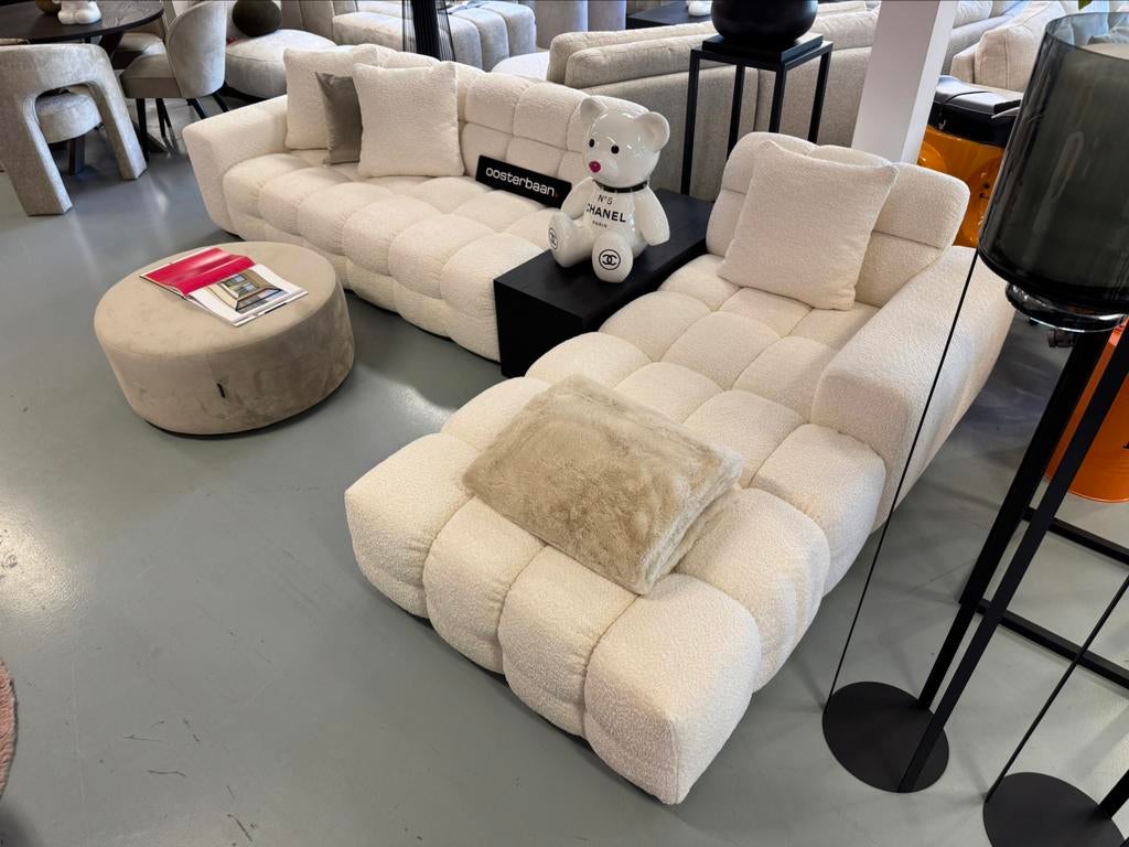 Luxe Velvet Teddy Loungebank Yently 300x200cm - Wit, Oosterbaan, 250 tot 300 cm, Info@oosterbaanwonen.nl, Venus 31 8448CE Heerenveen