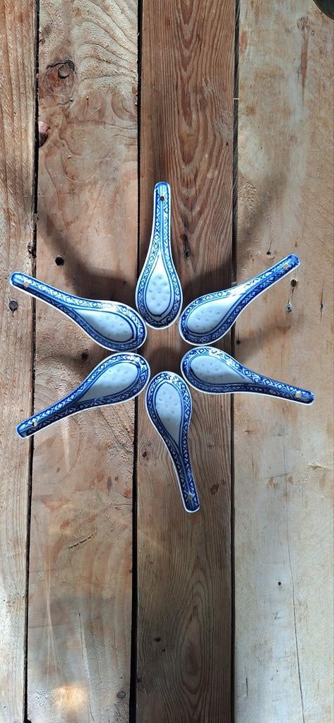 6 Chinese Soeplepels Rijstkorrel Design, Ophalen of Verzenden, Zo goed als nieuw, Overige materialen, Los bestek
