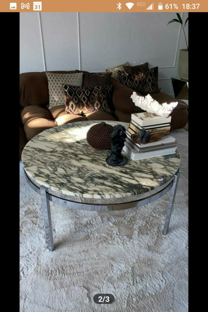 Prachtige zeldzame arabescato marmeren salontafel met chroom, 50 tot 100 cm, Rond, Zo goed als nieuw, Minder dan 50 cm