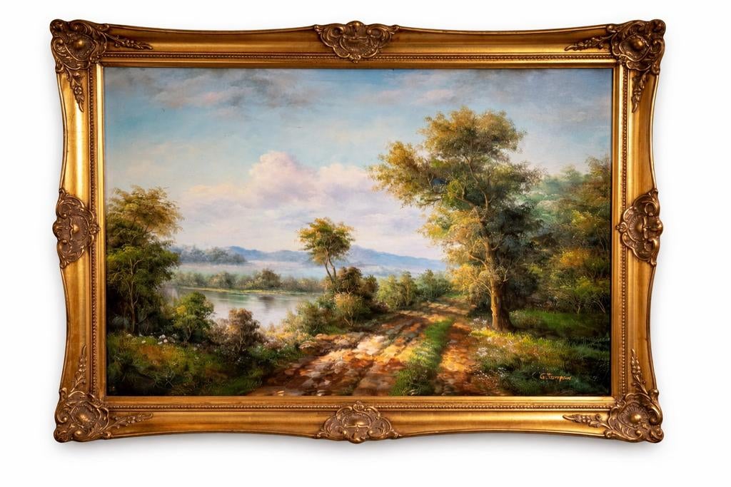 Olieverf schilderij Landschap van G.Thompson, Antiek en Kunst, Ophalen