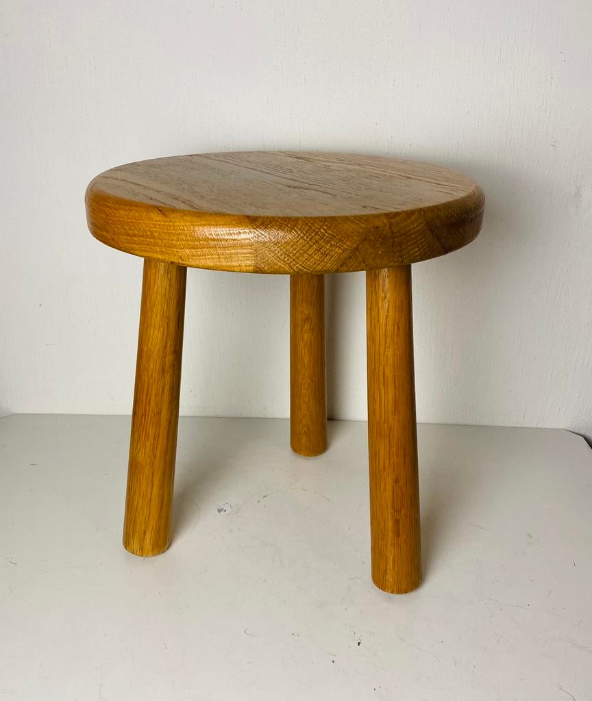 Brutalist eikenhouten kruk , jaren 70