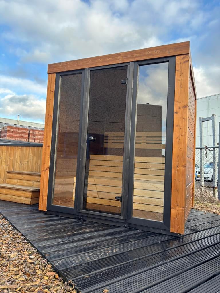 Thermowood panorama sauna buitensauna tuinsauna buiten sauna, Sport en Fitness, Sauna, Ophalen of Verzenden, Nieuw