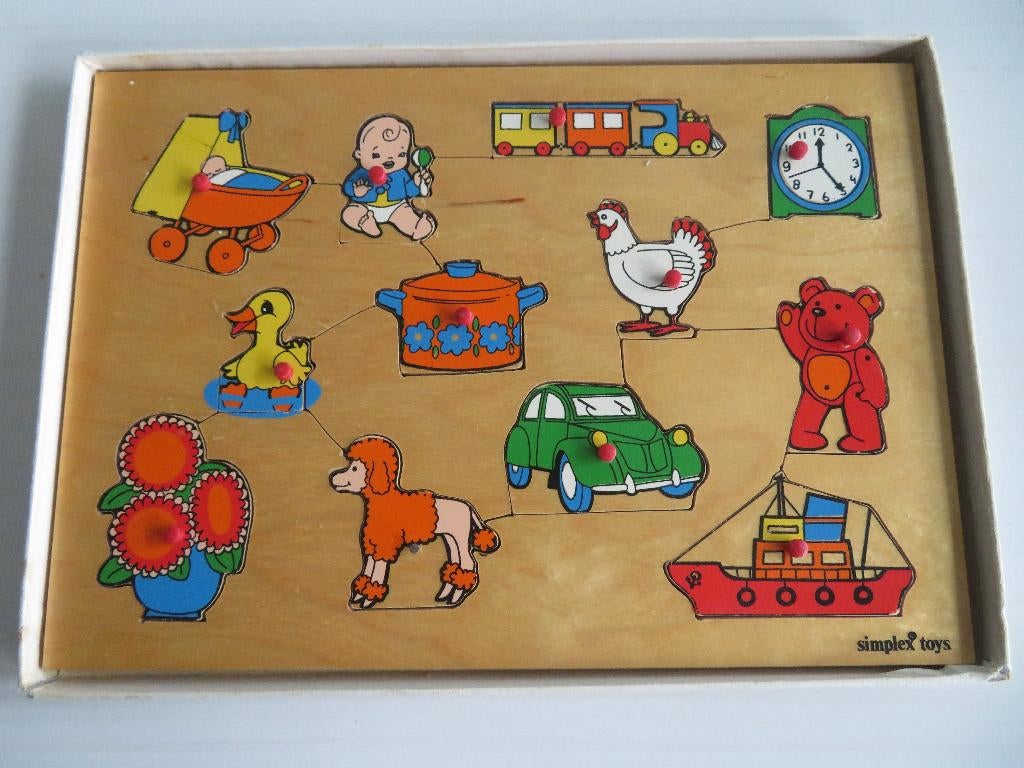 VINTAGE  SIMPLEX PUZZEL met Doos o.a. 2 CV  Poedel en Boot, Antiek en Kunst, Antiek | Speelgoed, Ophalen of Verzenden