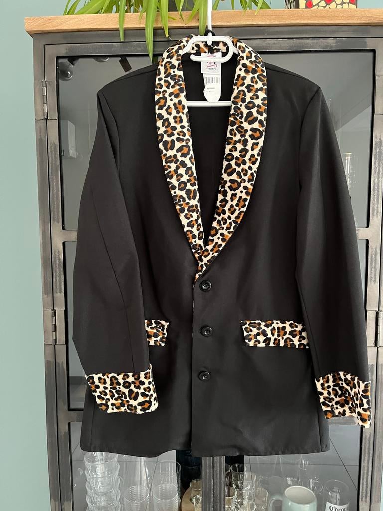 Foute carnaval Pooier Colbert met Luipaardprint - maat S, Carnaval, Ophalen of Verzenden, Zo goed als nieuw, Kleding