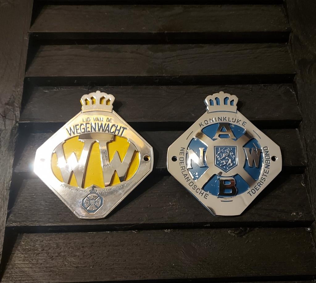Vintage auto emblemen oldtimer ANWB en Wegenwacht 2-delig, Ophalen of Verzenden, Auto's