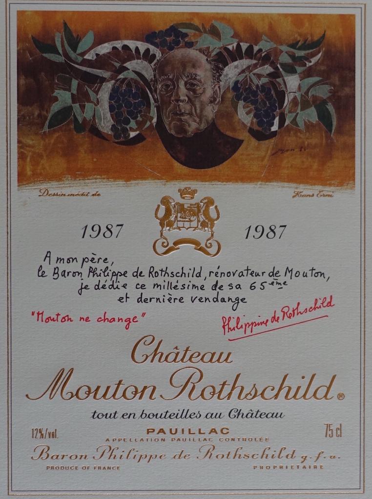 Mouton Rothschild lithografie 1987, Ophalen of Verzenden, Nieuw, Frankrijk, Rode wijn