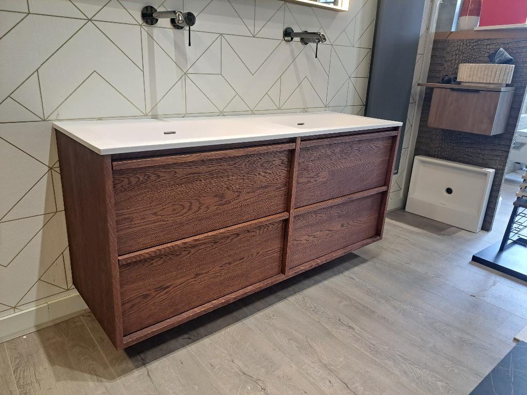 Rock 2.0! Massief Eiken Houten Badmeubel met wastafel 140cm, Huis en Inrichting, 100 tot 150 cm, Nieuw, Ophalen of Verzenden, Minder dan 100 cm