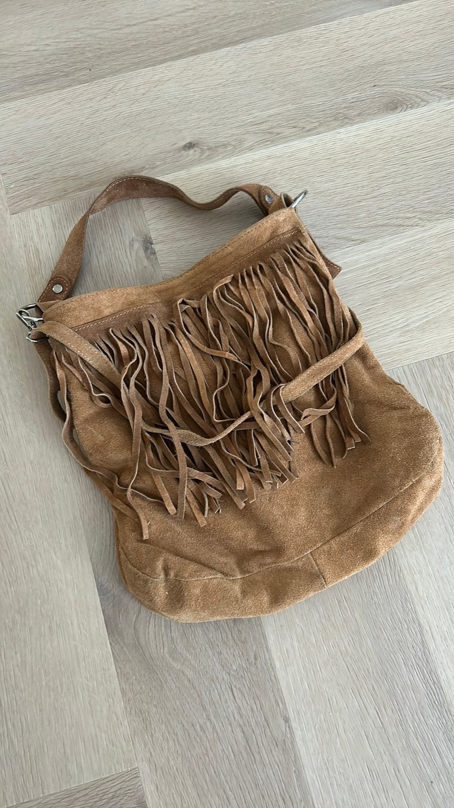 Leren twe met franjes, Ophalen, Zo goed als nieuw, Bruin, Handtas