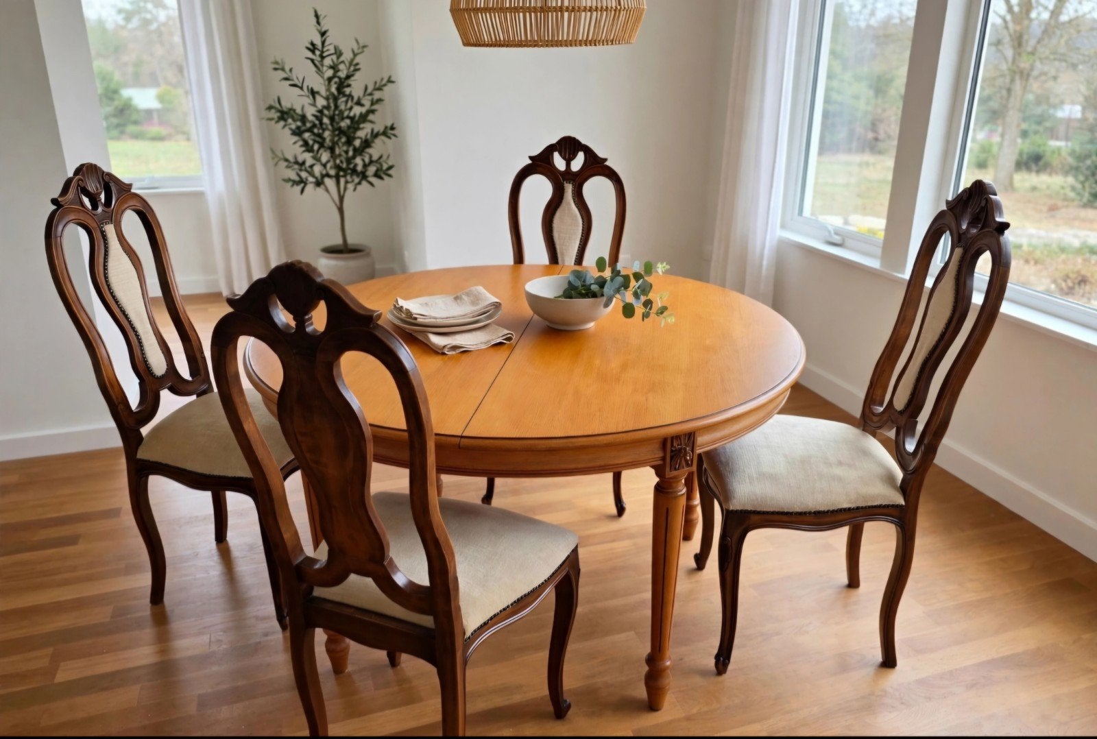 Louis eettafel + 4 stoelen - uitschuifbaar, Antiek en Kunst, Ophalen