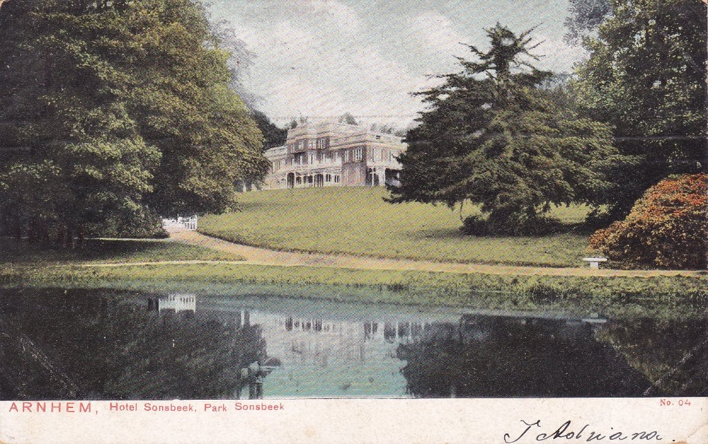 Arnhem. Ansichtkaart, Hotel Sonsbeek, Park Sonsbeek. 1907, Ophalen of Verzenden, Voor 1920, Gelopen, Gelderland