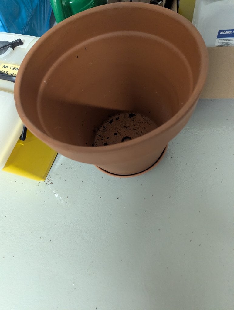 Terracotta bloempot met schotel, Tuin en Terras, Gebruikt, Rond, Minder dan 40 cm, Binnen