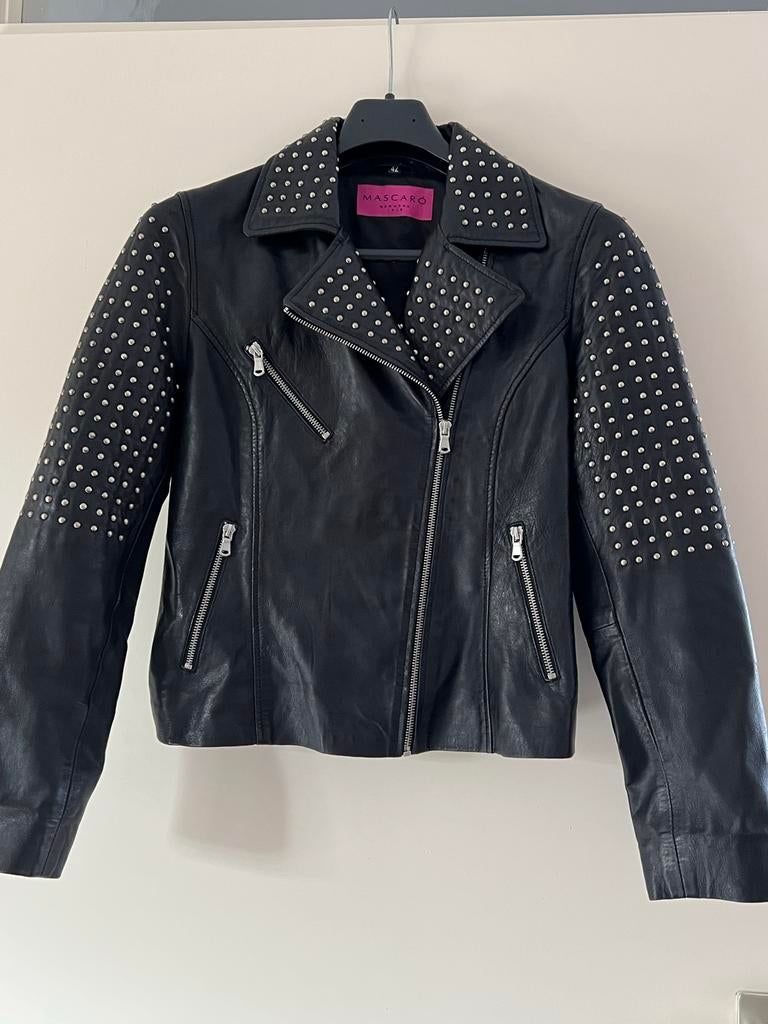 Mascaró Leren Bikerjack maat 36 met Studs - Zwart, Ophalen of Verzenden, Zo goed als nieuw, Maat 36 (S), Zwart
