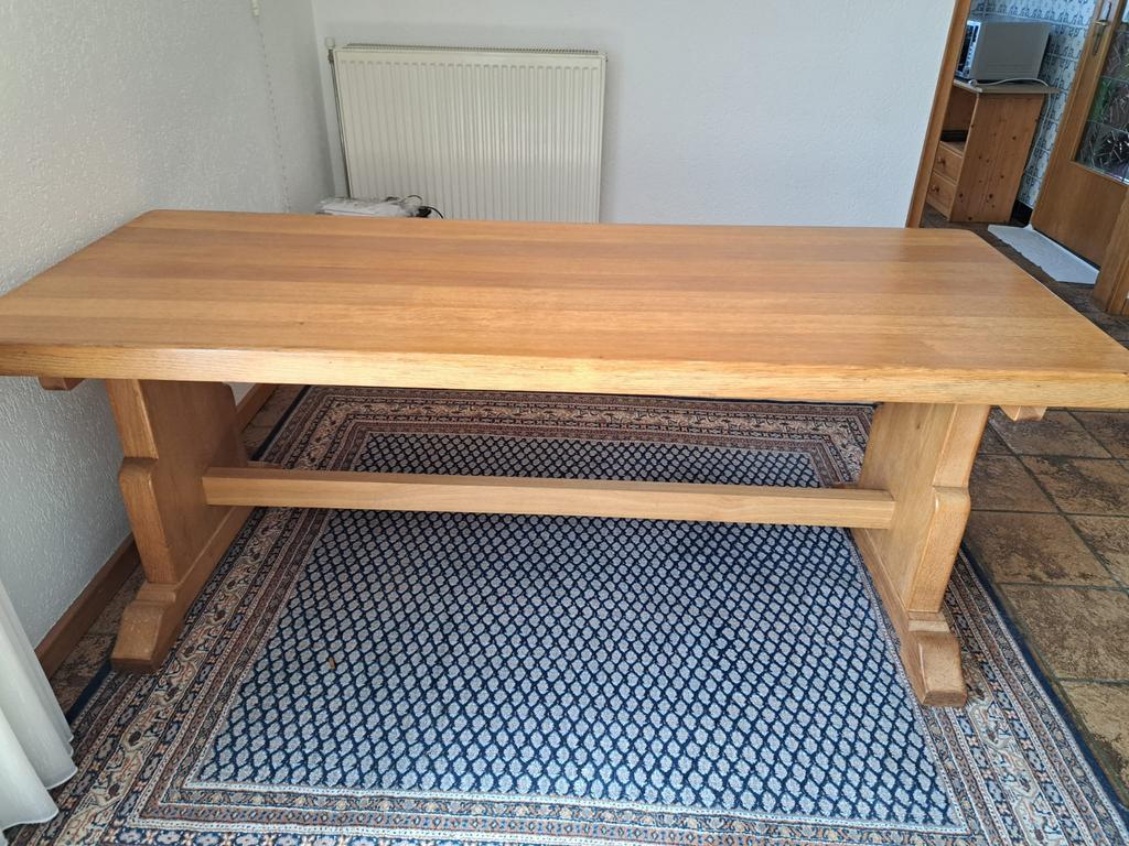 Kloostertafel van massief eikenhout, Ophalen, Gebruikt, Eikenhout, 200 cm of meer