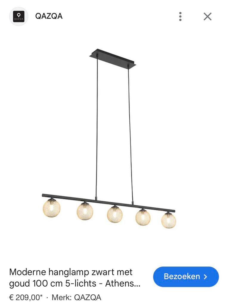 Mooie zwart met goude hanglamp, Ophalen, Nieuw, Metaal