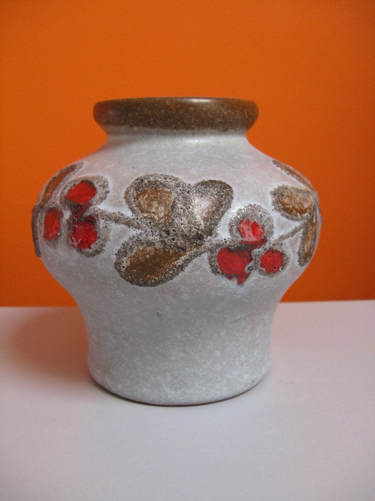 retro vintage fat lava keramiek vaas Strehla Germany GDR 70s, Zo goed als nieuw, 13 cm, Steen/keramiek, Rood