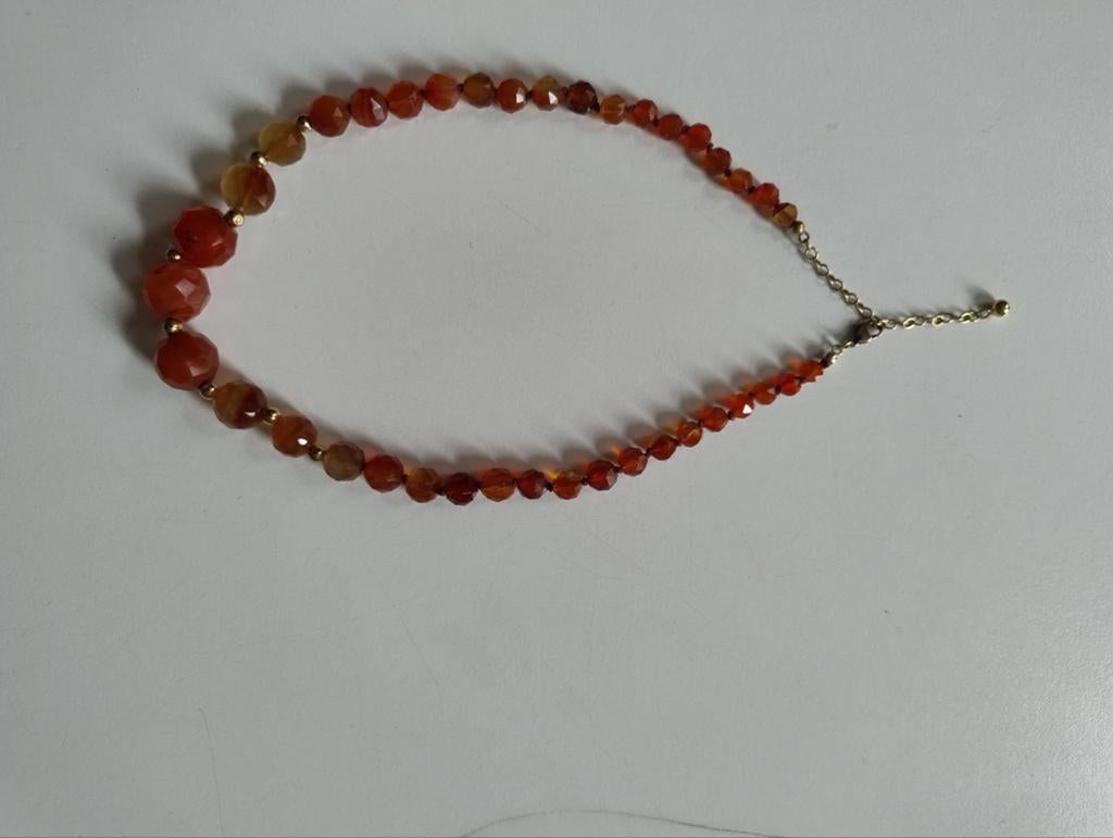 Carneool snoer met double slot - Ketting, Sieraden, Tassen en Uiterlijk, Kettingen, Ophalen, Gebruikt, Steen of Mineraal, Verstelbaar