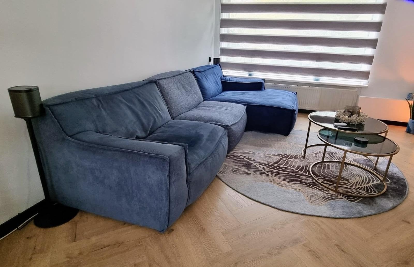 Goossens modulaire bank Jim met Chaise Longue - Blauw/Grijs, Ophalen, Modern, Comfortabel, 250 tot 300 cm, Gebruikt
