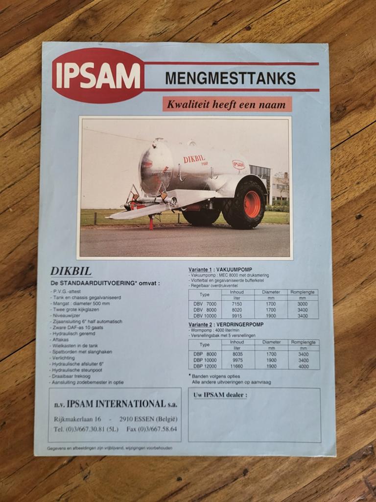 tractor folder IPSAM mengmesttanks, Boeken, Catalogussen en Folders, Ophalen of Verzenden, Zo goed als nieuw, Folder