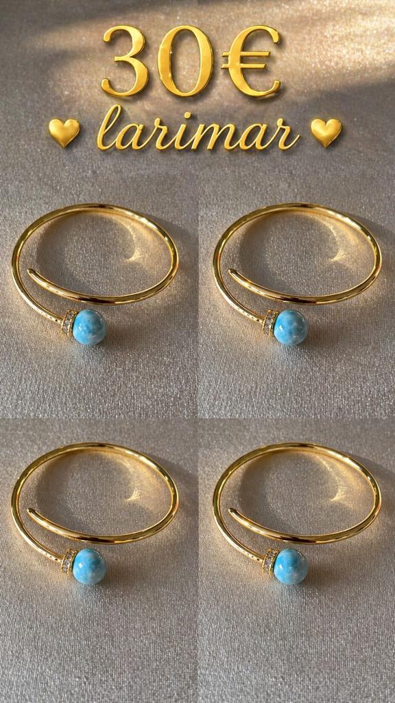 Minimalistische Larimar ring verstelbaar rhodium luxe, Ophalen of Verzenden, Nieuw, Blauw