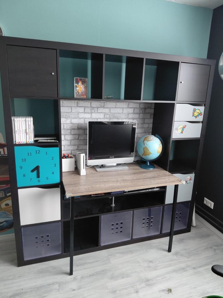 IKEA KALLAX kast met bureau - Zwart, Ophalen, Gebruikt, Modern, Functioneel, 170 cm of meer