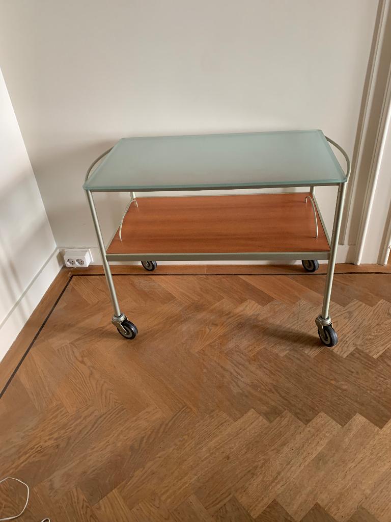 Serveerwagen op wielen glas/metaal/hout vintage, Ophalen, Gebruikt