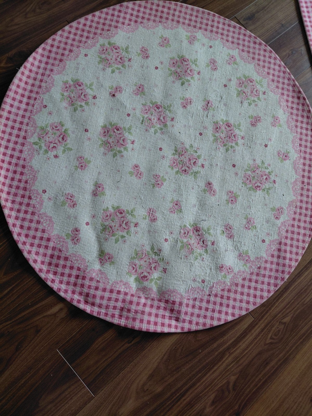 Rond kleedje English Home 110x110 cm roze/wit geruit, Gebruikt, Landelijk, Romantisch, Rond, Ophalen of Verzenden