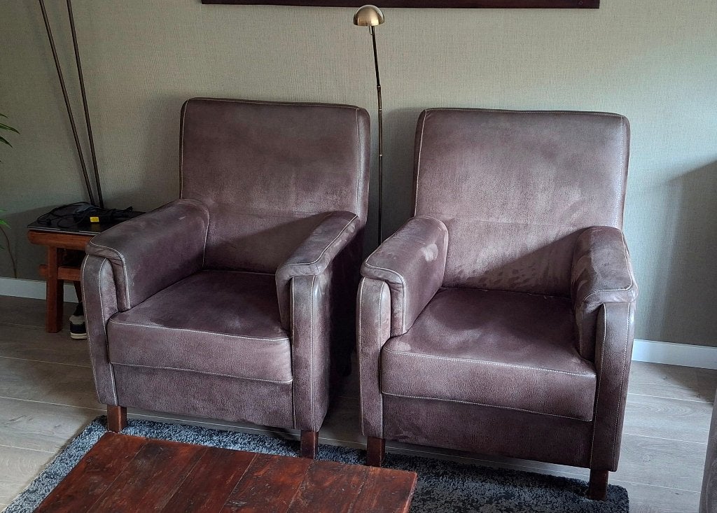 Gratis af te halen twee fauteuils met microleder bekleding., Ophalen, Gebruikt, 75 tot 100 cm, 50 tot 75 cm
