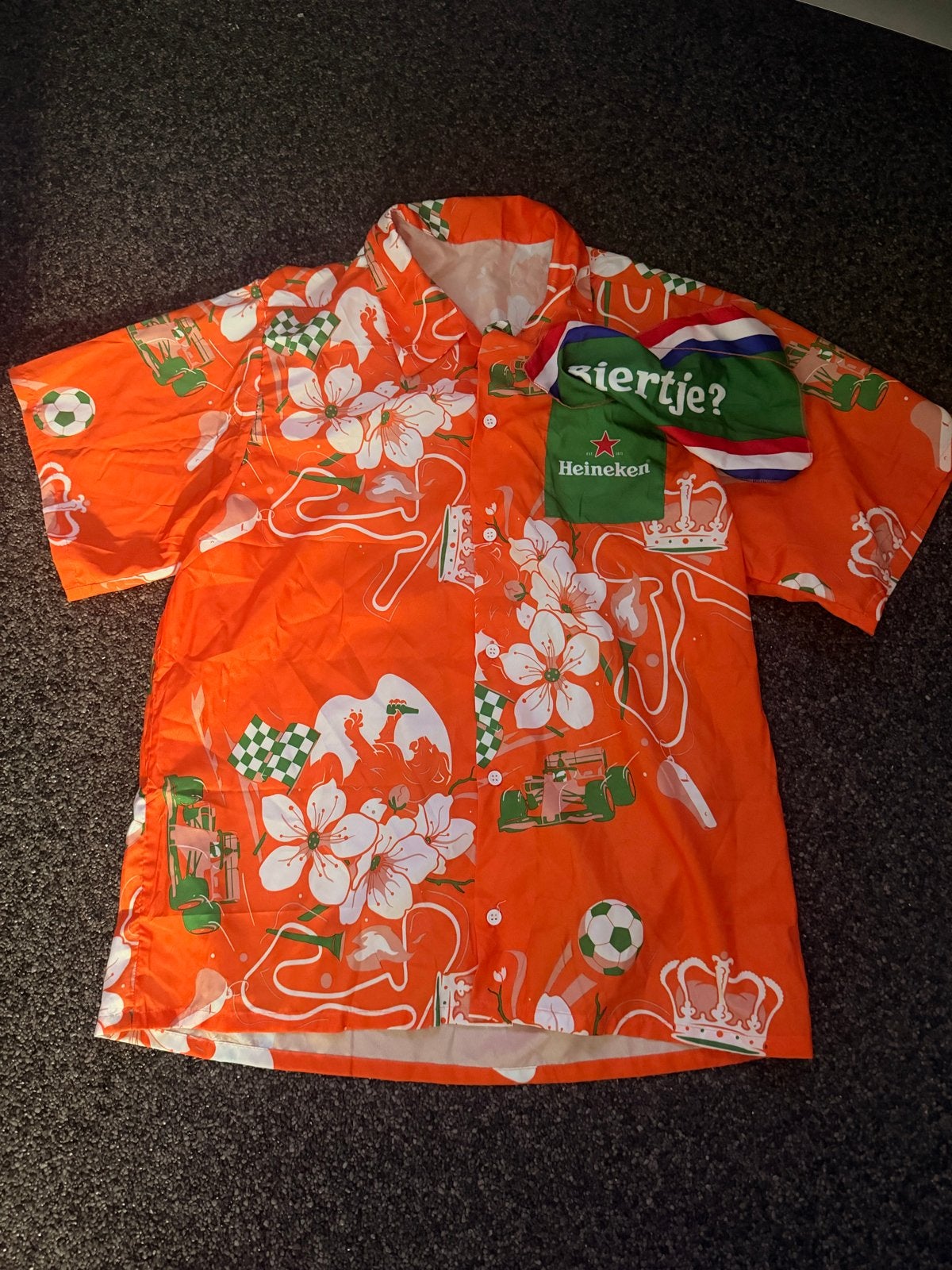 Oranje WK/F1 Hawaiiaans shirt met Heineken zakje, Ophalen of Verzenden, Zo goed als nieuw