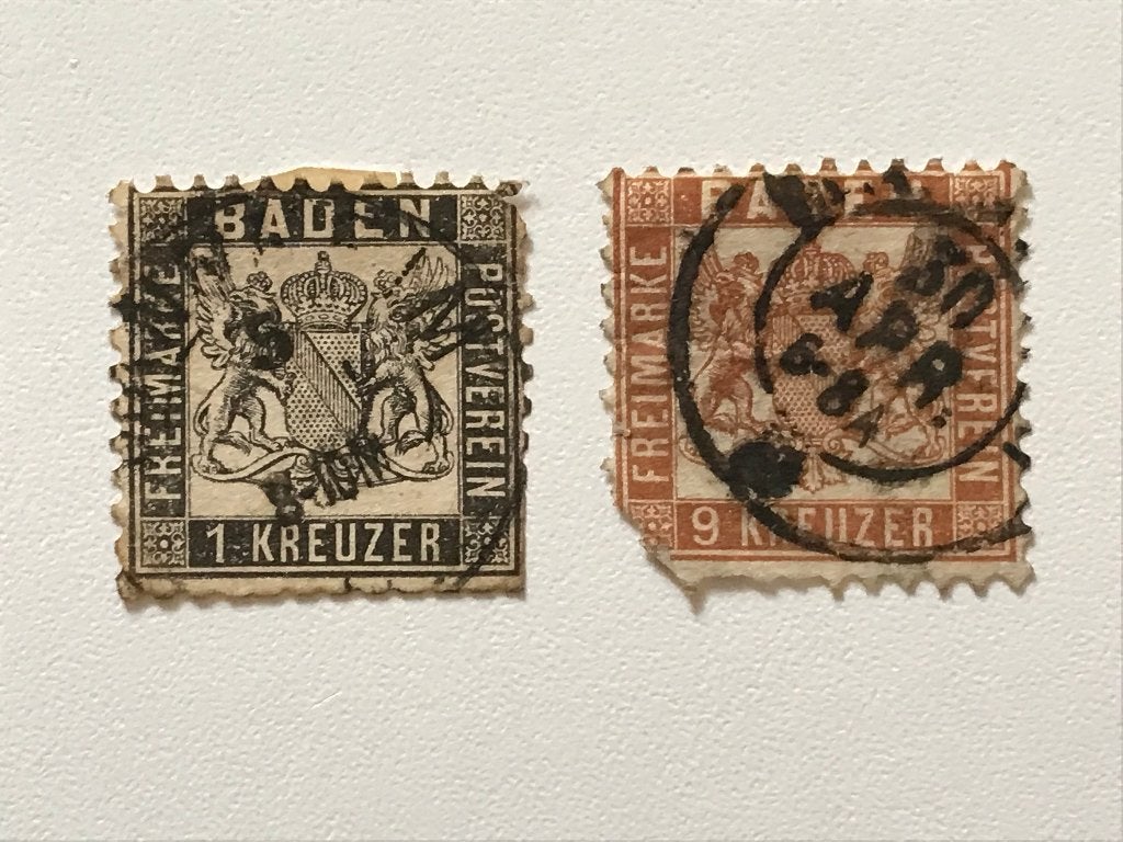 2 postzegels  Baden Duitsland, Verzenden, Duitse Keizerrijk, Gestempeld