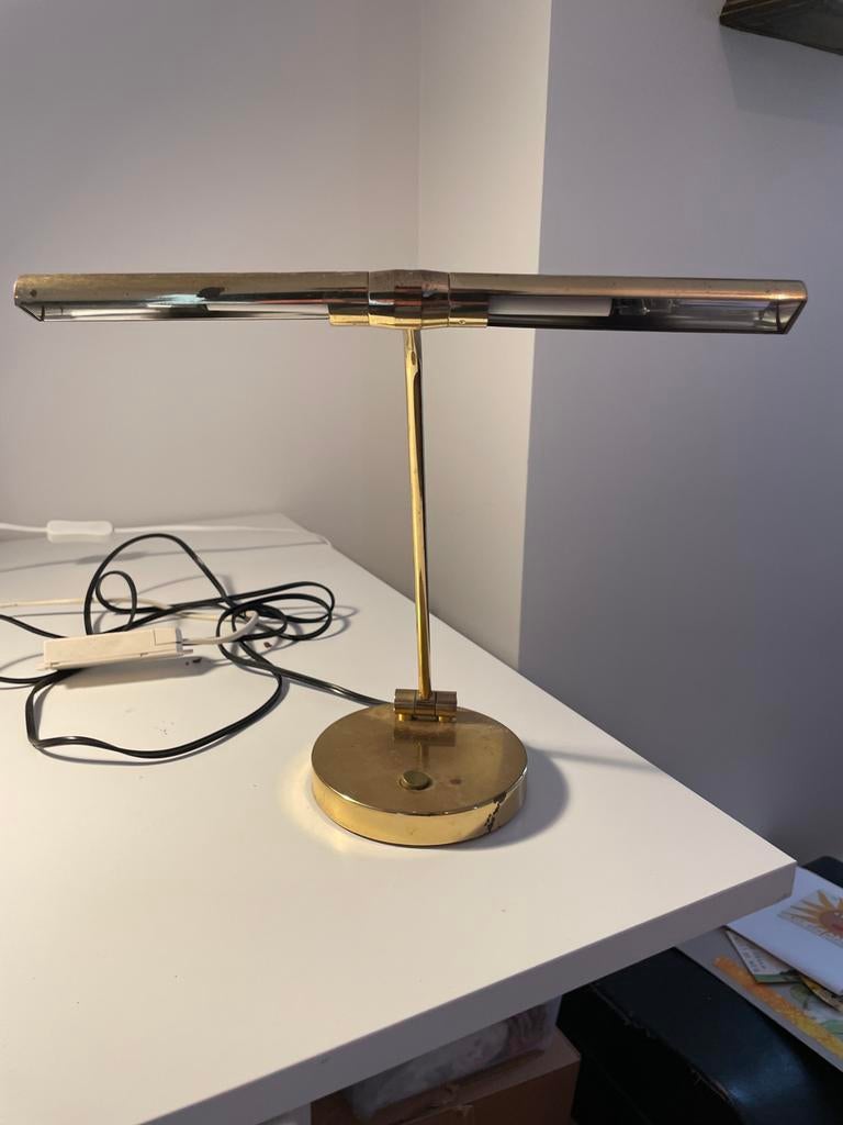 Vintage/retro pianolampje - messing/goudkleurig, Ophalen, Gebruikt, Metaal, Minder dan 50 cm