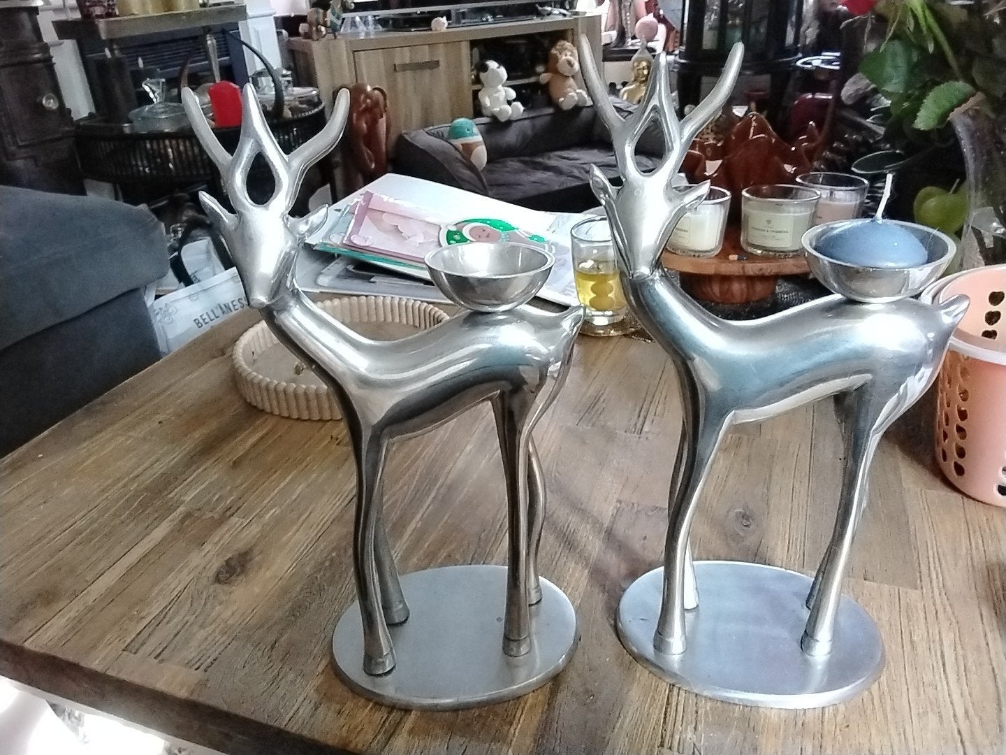 2 Renndieren Kaarsen houders, Huis en Inrichting, Ophalen of Verzenden, Zo goed als nieuw, Metaal, 34 cm