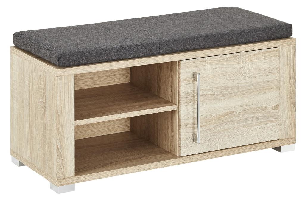 VOORRAAD Schoenenkast halbankje Sonoma eiken + zitkussen, Ophalen of Verzenden, Nieuw, Modern, voelbare houtnerf structuur, incl. zitkussen (stof)