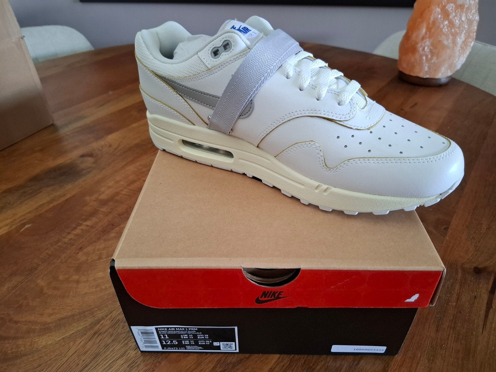 Nike air max 1 87 prm ds summit white metalic silver 45 11, Kleding | Heren, Schoenen, Ophalen of Verzenden, Nieuw, Wit