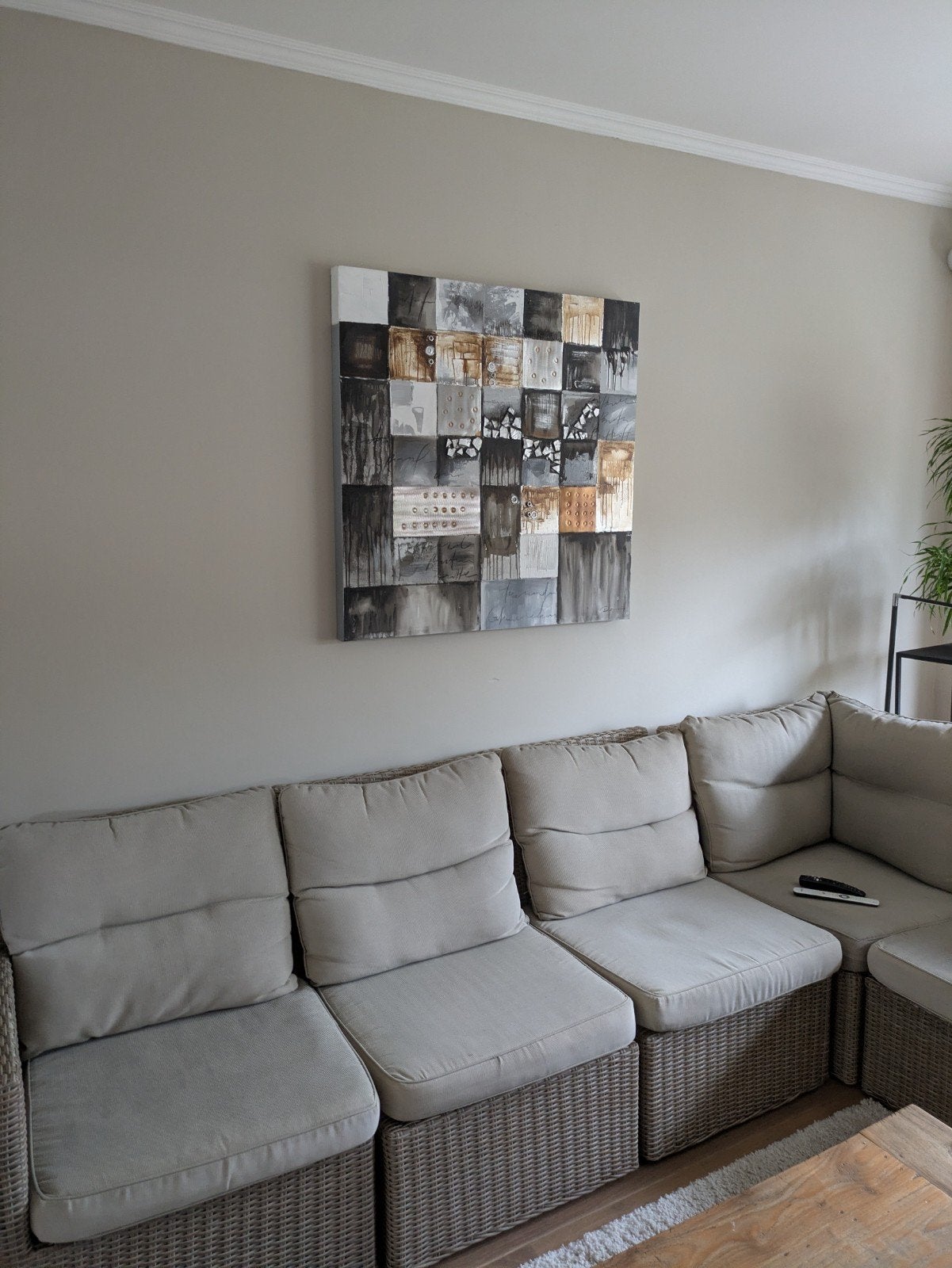 Modern schilderij met glas, ijzer en metalen - Maison Manon, Ophalen, Abstract, Handgeschilderd, Gemengde techniek