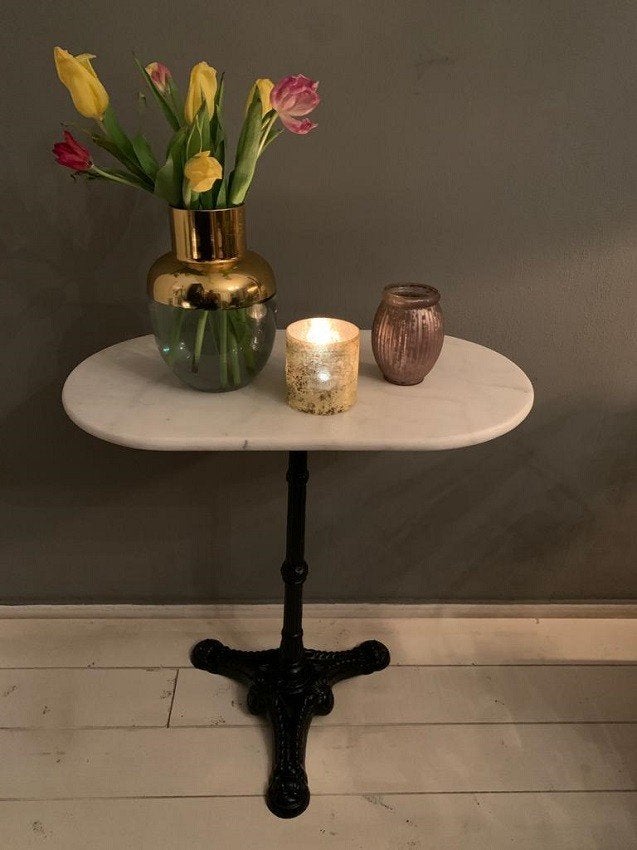 Marmeren tafel ovaal 70 x 40 cm met gietijzer onderstel, Ophalen of Verzenden, Nieuw