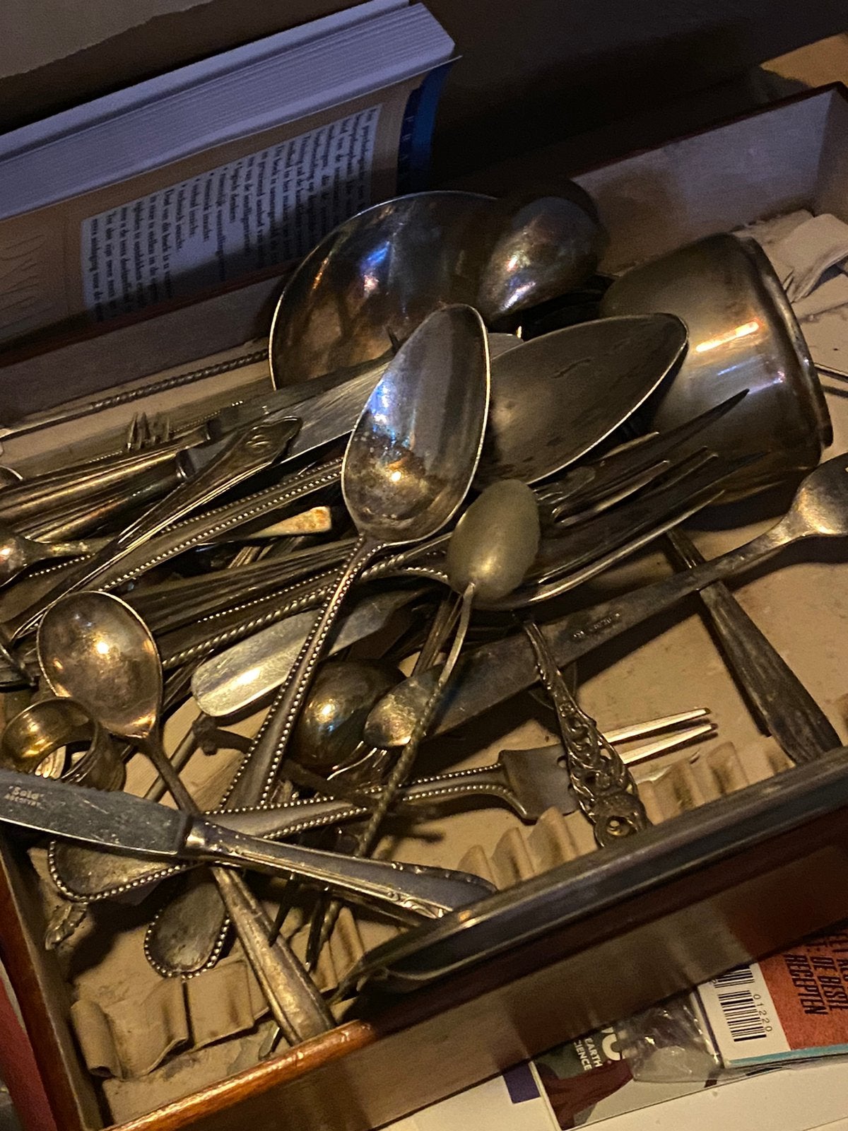 Antieke zilveren lepels in doos - Set van 6 + rest, Ophalen of Verzenden