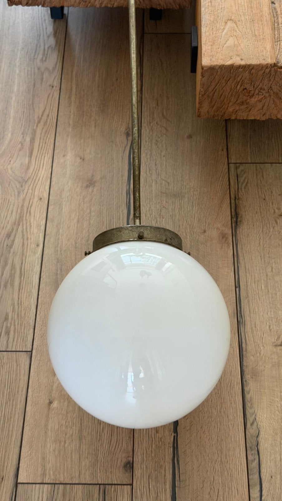 Vintage art deco pendellamp hanglamp bol lamp, Ophalen, Gebruikt, Glas