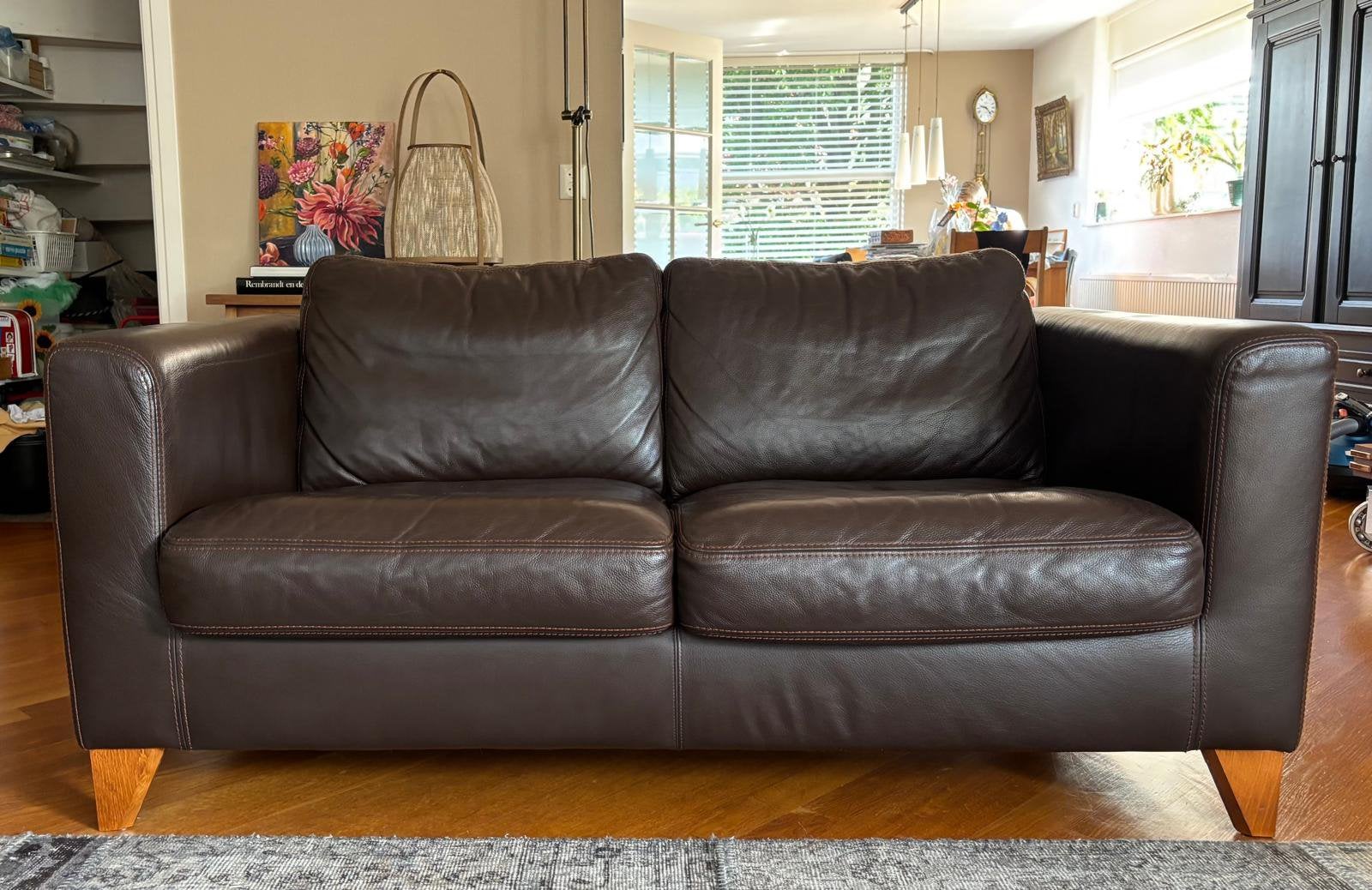 2-zits-bank Lederland Donkerbruin 158 x 88, Huis en Inrichting, Banken | Bankstellen, Ophalen, Gebruikt, 150 tot 200 cm, Tweepersoons