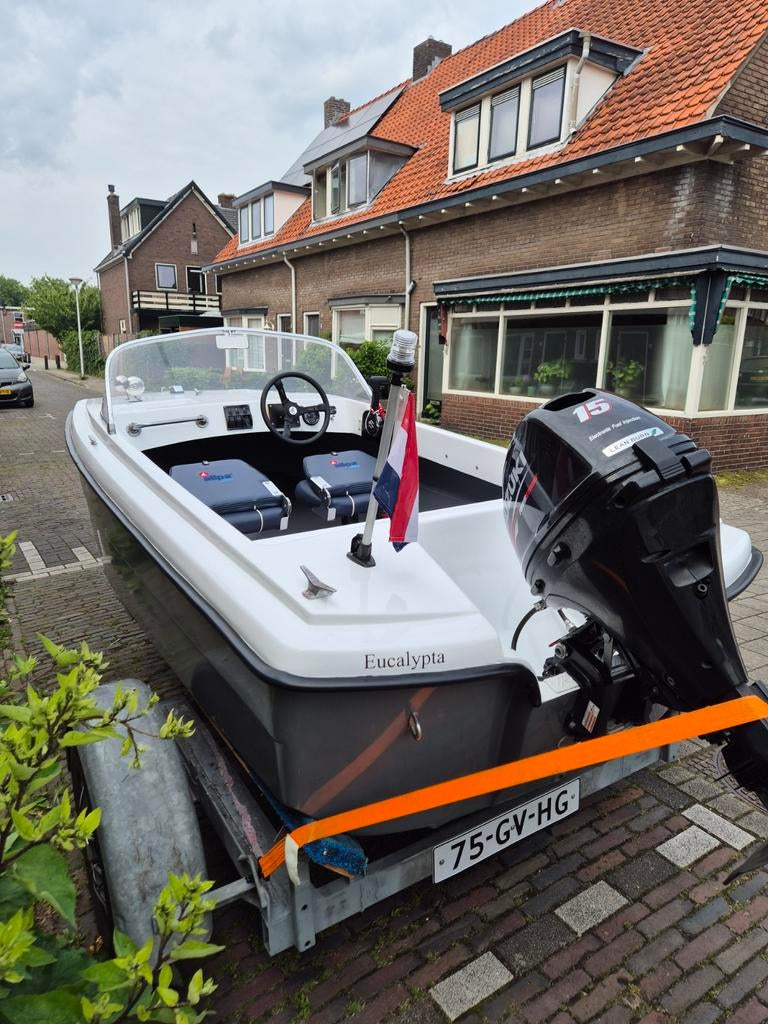 Goed varend bootje met Suzuki 20 pk 4-takt motor, Ophalen, 10 tot 30 pk, Gebruikt, Tot 6 meter