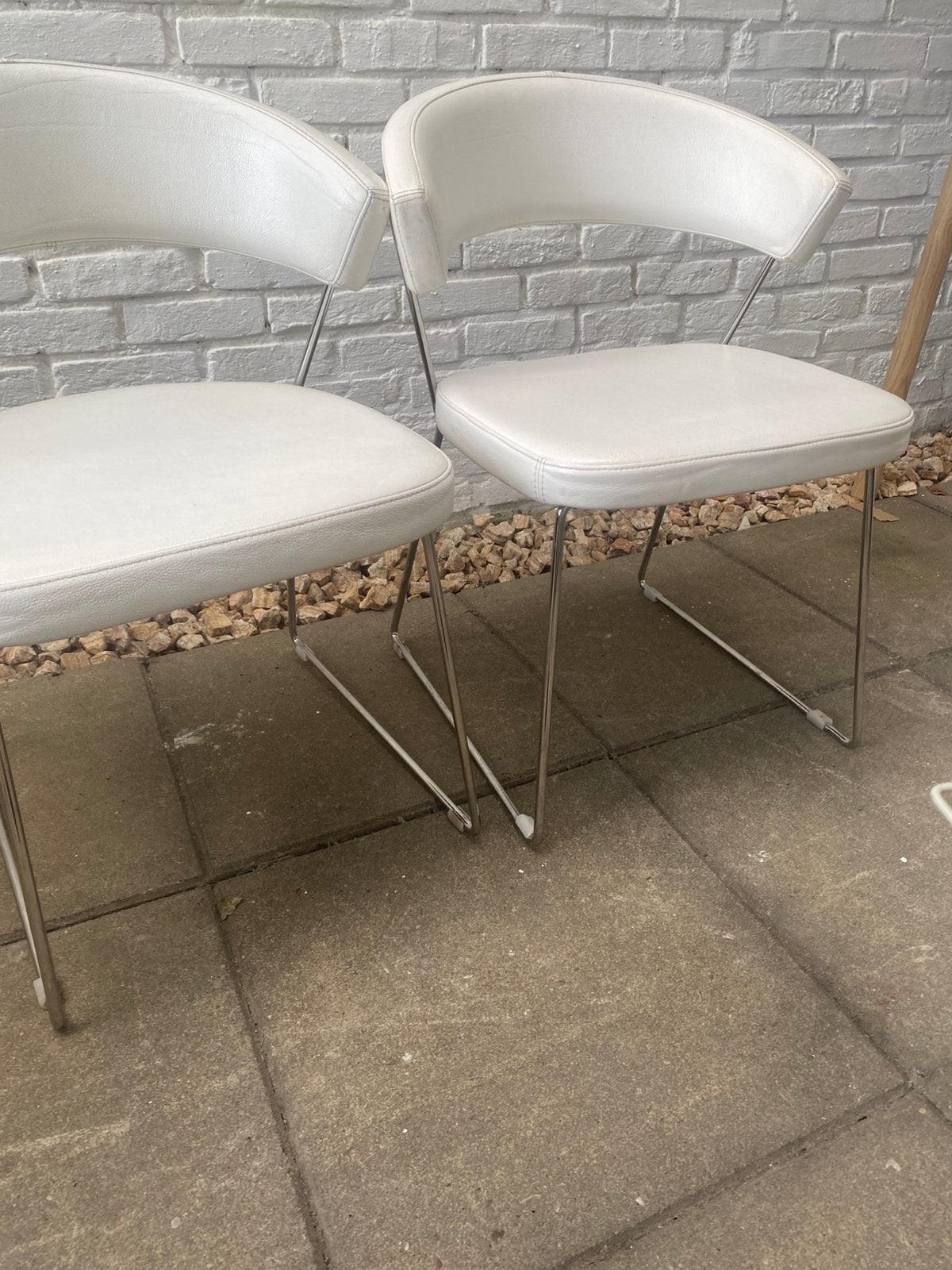 3 witte lederen stoelen, Gebruikt, Drie, Wit, Leer
