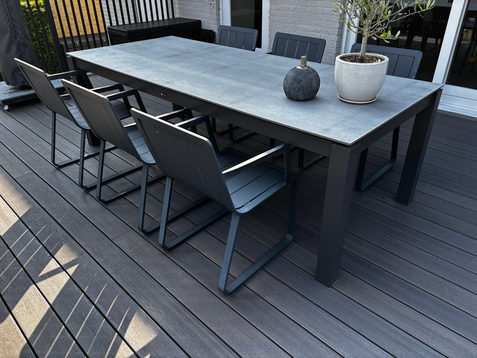 Santika Yukon tafel 240x100 cm + 6 Lifestyle Estacia stoelen, Ophalen, Overige materialen, 6 zitplaatsen, Zo goed als nieuw