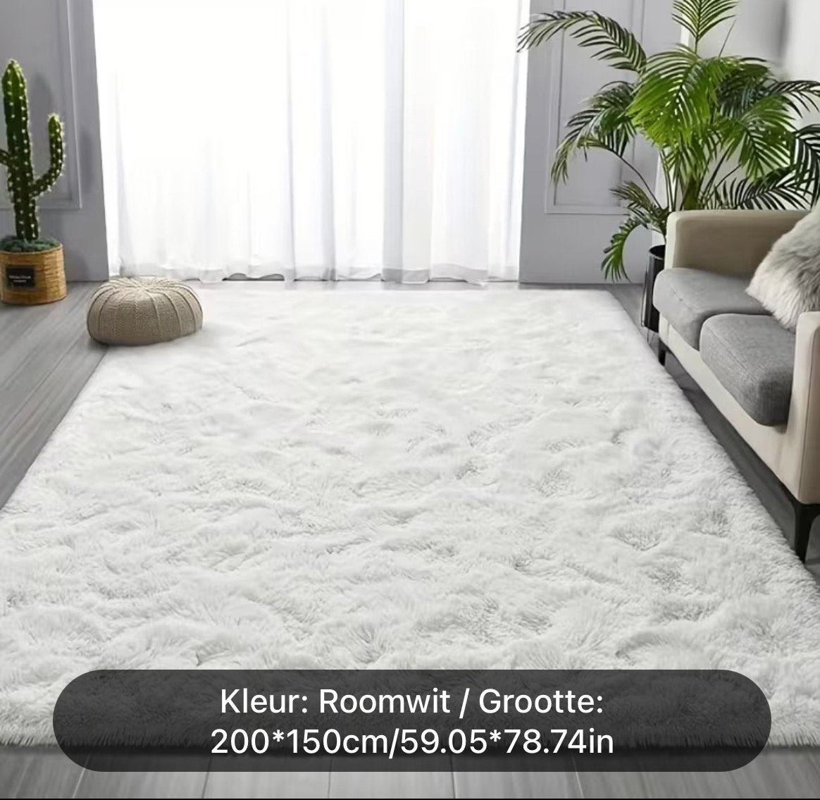 Vloerkleed wit hoogpolig kleed nieuw 150-200, Wit, Ophalen of Verzenden, Rechthoekig, Nieuw