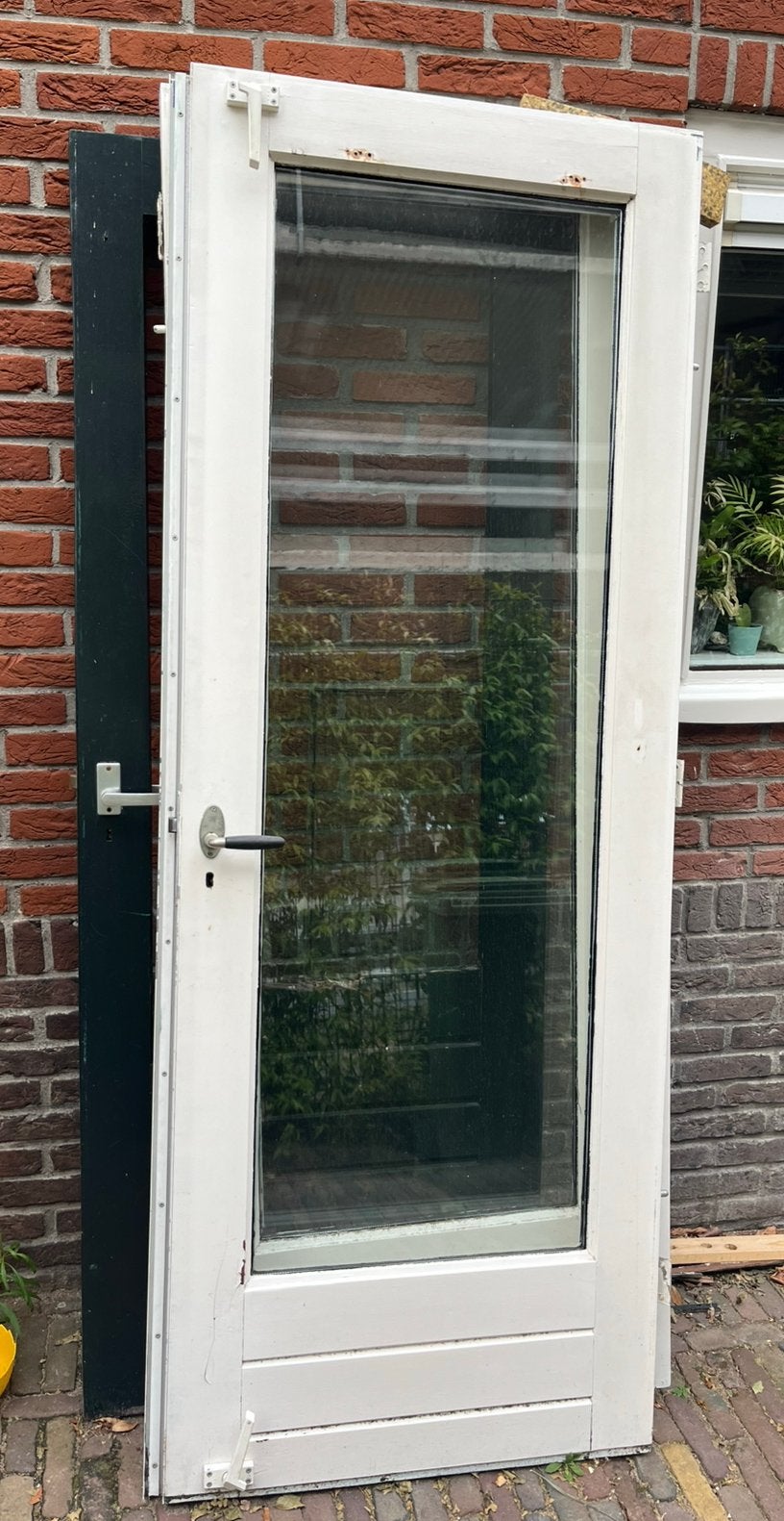 Openslaande deuren, met dubbel glas. Br 157- h 210 cm., Doe-het-zelf en Verbouw, Deuren en Horren, Ophalen, Gebruikt, 120 cm of meer