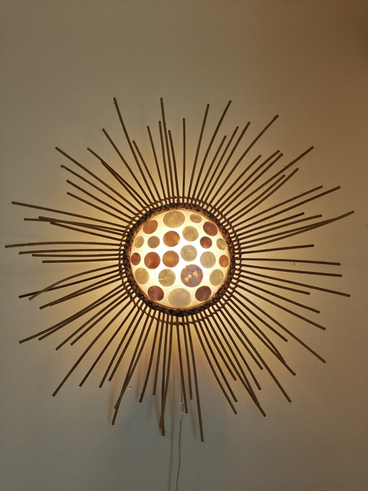Boho muurlamp zon capiz schelpen Bali Ibiza, Ophalen of Verzenden, Zo goed als nieuw