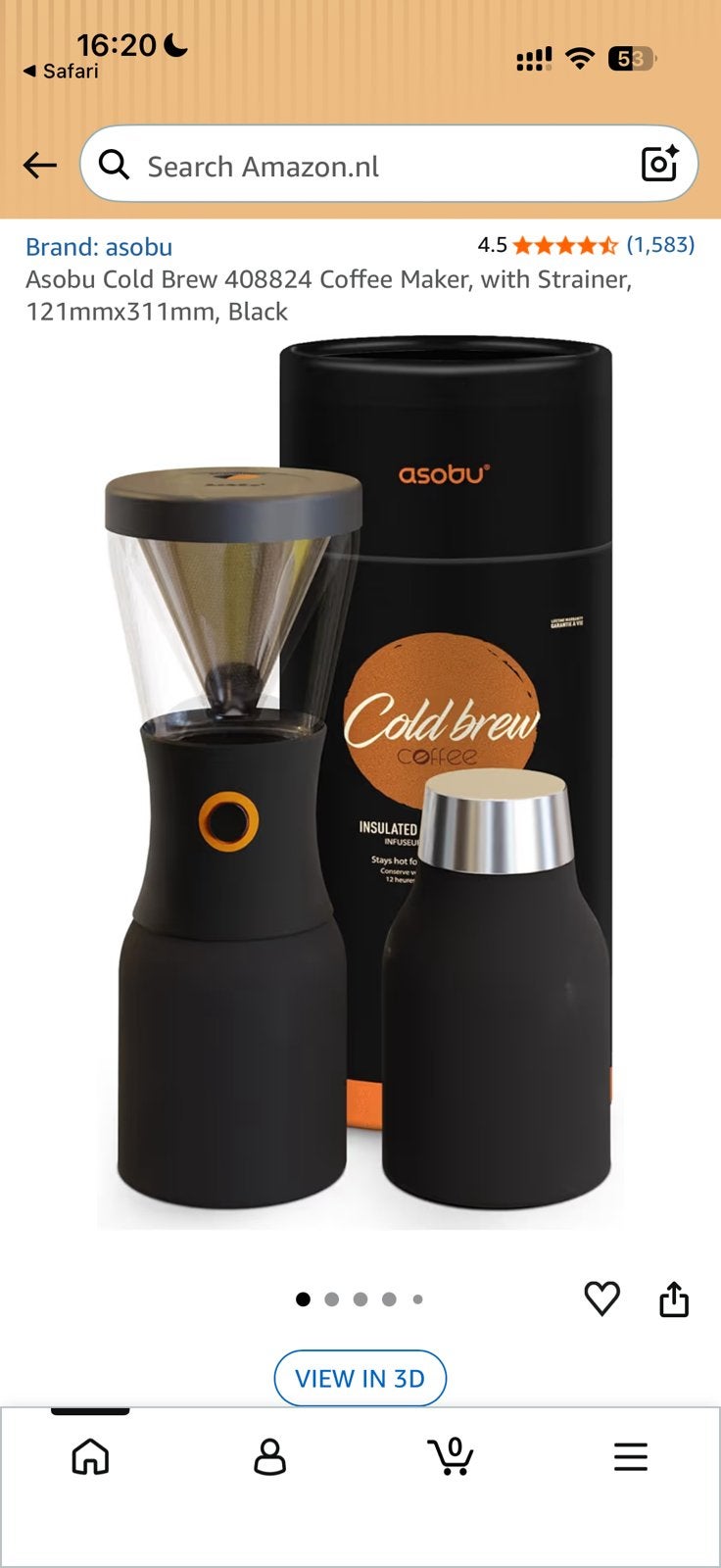 Asobu Cold Brew Koffie, Ophalen, Espresso apparaat, Nieuw, Gemalen koffie