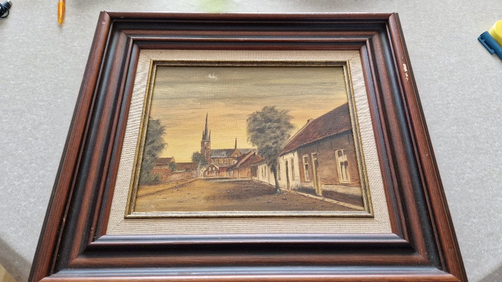 oud schilderij op doek, Ophalen of Verzenden, Stads- / dorpsgezicht