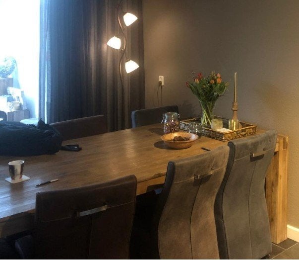 eettafel + salontafel + 8 stoelen, Ophalen, Gebruikt, 100 tot 150 cm, 200 cm of meer