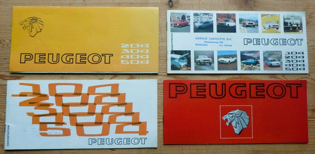 Peugeot folders "exportation” 4 stuks jaren ‘70, Boeken, Gelezen, Ophalen of Verzenden, Peugeot, Peugeot